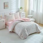 DuShow Floral Twin Comforter Set,5 Pieces Twin Bedding Set for Girls,Twin Bed in a Bag, All Season Kids Sheet Set with Comforter, Flat Sheet, Fitted Sheet, Pillowcase and Pillow Sham-Pink Floral