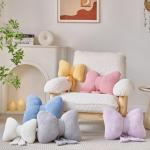 Znhinery Bow Pillow, Decorative Throw Pillows with Soft Plush, Bow Throw Pillow for Couch Bed, Home Decor Bow Shaped Pillow for Bedroom Living Room (Grey Pink, 12 Inches)