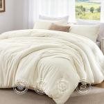 Love's cabin Queen Comforter Set Beige, 3-Piece 90% Polyester 10% Linen Blend Bedding Set, Linen-Look Textured Stripe, Down Alternative All-Season Comforter with Pillow Shams