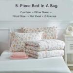 DuShow Floral Twin Comforter Set,5 Pieces Twin Bedding Set for Girls,Twin Bed in a Bag, All Season Kids Sheet Set with Comforter, Flat Sheet, Fitted Sheet, Pillowcase and Pillow Sham-Pink Floral