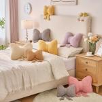 Znhinery Bow Pillow, Decorative Throw Pillows with Soft Plush, Bow Throw Pillow for Couch Bed, Home Decor Bow Shaped Pillow for Bedroom Living Room (Grey Pink, 12 Inches)