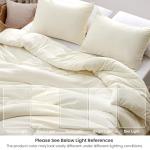 Love's cabin Queen Comforter Set Beige, 3-Piece 90% Polyester 10% Linen Blend Bedding Set, Linen-Look Textured Stripe, Down Alternative All-Season Comforter with Pillow Shams