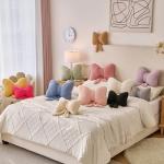 Znhinery Bow Pillow, Decorative Throw Pillows with Soft Plush, Bow Throw Pillow for Couch Bed, Home Decor Bow Shaped Pillow for Bedroom Living Room (Grey Pink, 12 Inches)