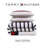 Tommy Hilfiger - King Duvet Cover Set, 100% Reversible Cotton Bedding with a Naturally Soft Feel, Classic Americana, 3 Piece Bed Set with Matching Pillowcases (Classic Stripe Blue)