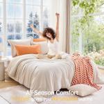 MUXHOMO Queen Size Comforter Set Beige, 3 Piece Solid Bedding for All Seasons, Warm Down Alternative Bed Set Includes 1 Lightweight Comforter (90"x90") and 2 Pillowshams (20"x26")