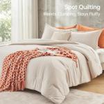 MUXHOMO Queen Size Comforter Set Beige, 3 Piece Solid Bedding for All Seasons, Warm Down Alternative Bed Set Includes 1 Lightweight Comforter (90"x90") and 2 Pillowshams (20"x26")