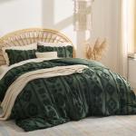 Bedsure Boho Duvet Cover Queen Size - Dark Green Tufted Boho Bedding, Farmhouse Shabby Chic Embroidery Bedding for All Seasons, 3 Pieces, 1 Soft Jacquard Queen Comforter Cover and 2 Pillow Shams