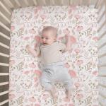 The Peanutshell Whimsical Floral 3 Piece Baby Crib Bedding Set for Girls, Pink Botanical Nursery Decor, Reversible Comforter, Crib Accessories Girl, Newborn, Infant & Toddler Girl Bedding Set