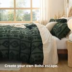 Bedsure Boho Duvet Cover Queen Size - Dark Green Tufted Boho Bedding, Farmhouse Shabby Chic Embroidery Bedding for All Seasons, 3 Pieces, 1 Soft Jacquard Queen Comforter Cover and 2 Pillow Shams