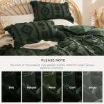 Bedsure Boho Duvet Cover Queen Size - Dark Green Tufted Boho Bedding, Farmhouse Shabby Chic Embroidery Bedding for All Seasons, 3 Pieces, 1 Soft Jacquard Queen Comforter Cover and 2 Pillow Shams