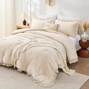 Beige Ruffle Queen Comforter Set - 3 Pieces