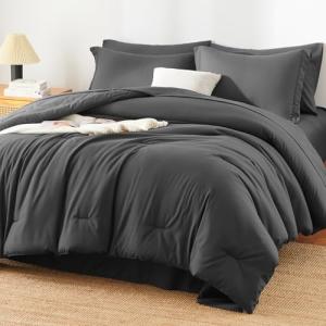 HIMEET 7-Piece Queen Comforter Set, Dark Grey