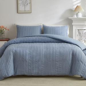 Blue Tufted Duvet Cover Set, Queen Size