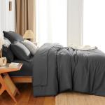 HIMEET 7-Piece Queen Comforter Set, Dark Grey