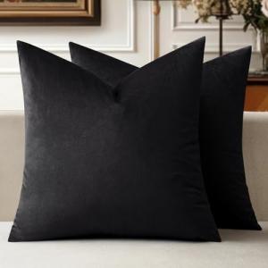 Black Velvet Decorative Pillow Covers, Set of 2