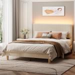 Queen Bed Frame with LED Headboard - Beige