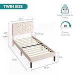 Beige Twin Size Upholstered Bed Frame with Slats