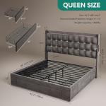 Queen Velvet Bed Frame with Storage & LED Lights