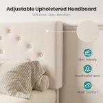 Beige Twin Size Upholstered Bed Frame with Slats