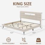 Beige King Bed Frame with Upholstered Headboard