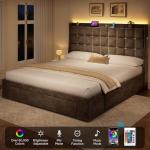 Queen Velvet Bed Frame with Storage & LED Lights