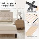 Beige Twin Size Upholstered Bed Frame with Slats