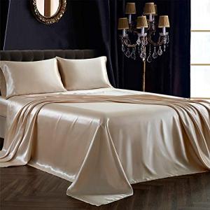 Ultra Silky Soft Satin Bed Sheet Set - Beige