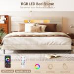 Beige King Bed Frame with Upholstered Headboard