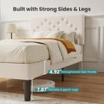 Beige Twin Size Upholstered Bed Frame with Slats