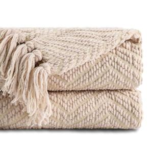 Cozy Beige Knitted Throw Blanket, 50" x 60