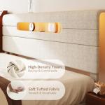 Beige King Bed Frame with Upholstered Headboard