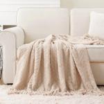 Cozy Beige Knitted Throw Blanket, 50" x 60