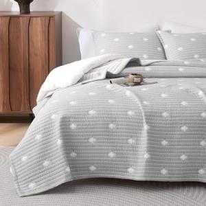 Queen Stripe Jacquard Cotton Quilt Set, 3 Pieces