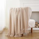 Cozy Beige Knitted Throw Blanket, 50" x 60
