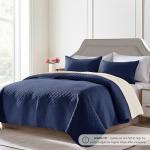 Ultra Soft Navy Blue Queen Quilt Set 3 Pieces