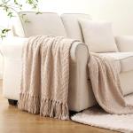 Cozy Beige Knitted Throw Blanket, 50" x 60