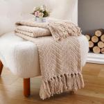 Cozy Beige Knitted Throw Blanket, 50" x 60