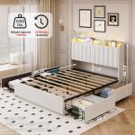 Queen Upholstered Bed Frame with Storage & LED Lights