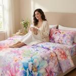 YIYEA Queen Floral Duvet Cover Set, 3PC