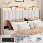Queen Upholstered Bed Frame with Storage & LED Lights