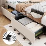 Queen Upholstered Bed Frame with Storage & LED Lights