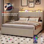 Queen Upholstered Bed Frame with Storage & LED Lights