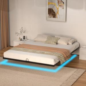 Floating Bed Frame with LED Lights, Easy Assembly
