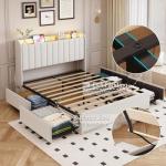 Queen Upholstered Bed Frame with Storage & LED Lights