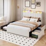 Queen Upholstered Bed Frame with Storage & LED Lights
