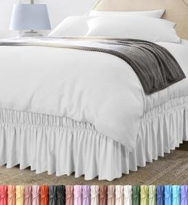 King Size Elastic Bed Ruffle Skirt - White