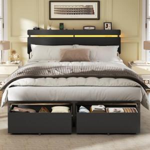 Forestell Queen Bed Frame with Storage and LED Lights