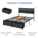 Forestell Queen Bed Frame with Storage and LED Lights