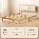 Queen Upholstered Bed Frame with Wooden Slats