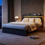 Forestell Queen Bed Frame with Storage and LED Lights